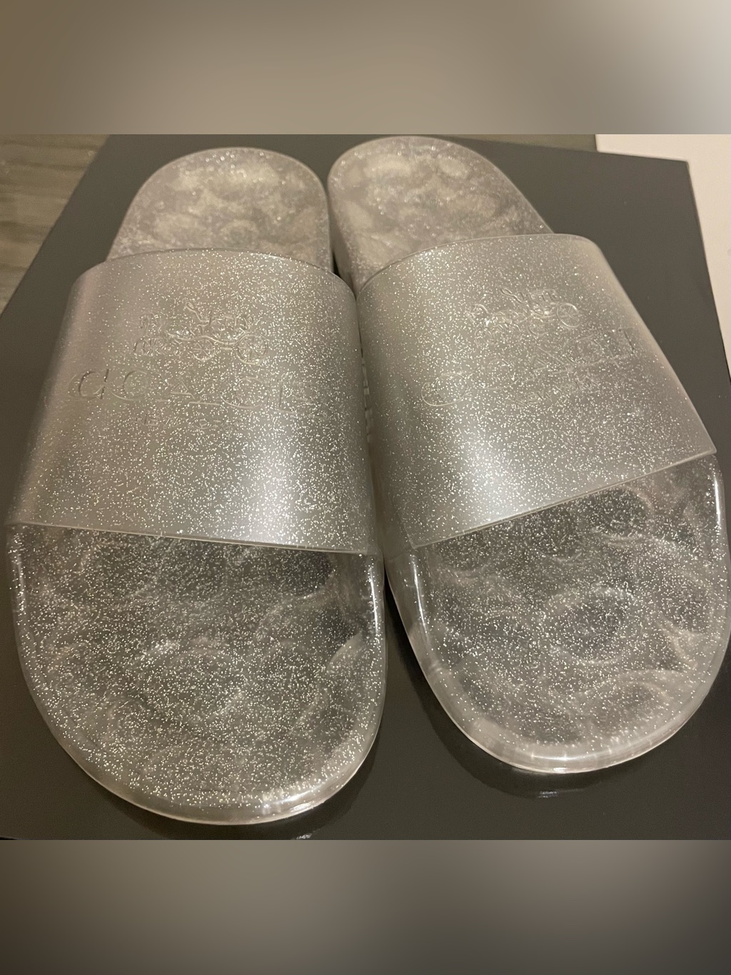 Coach Clear Sparkle Jelly Slide Sandals